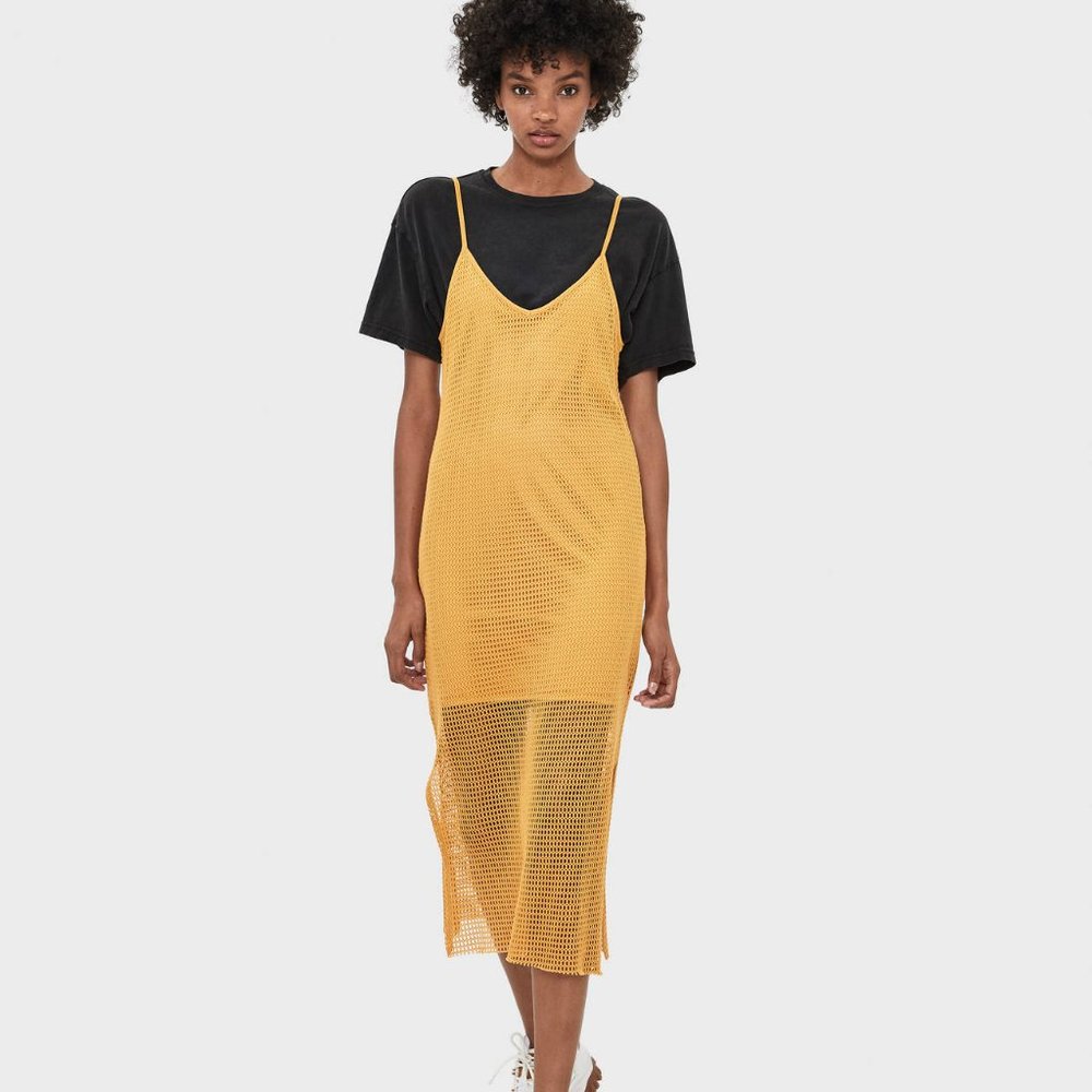 Bershka Orange Mesh Midi Dress